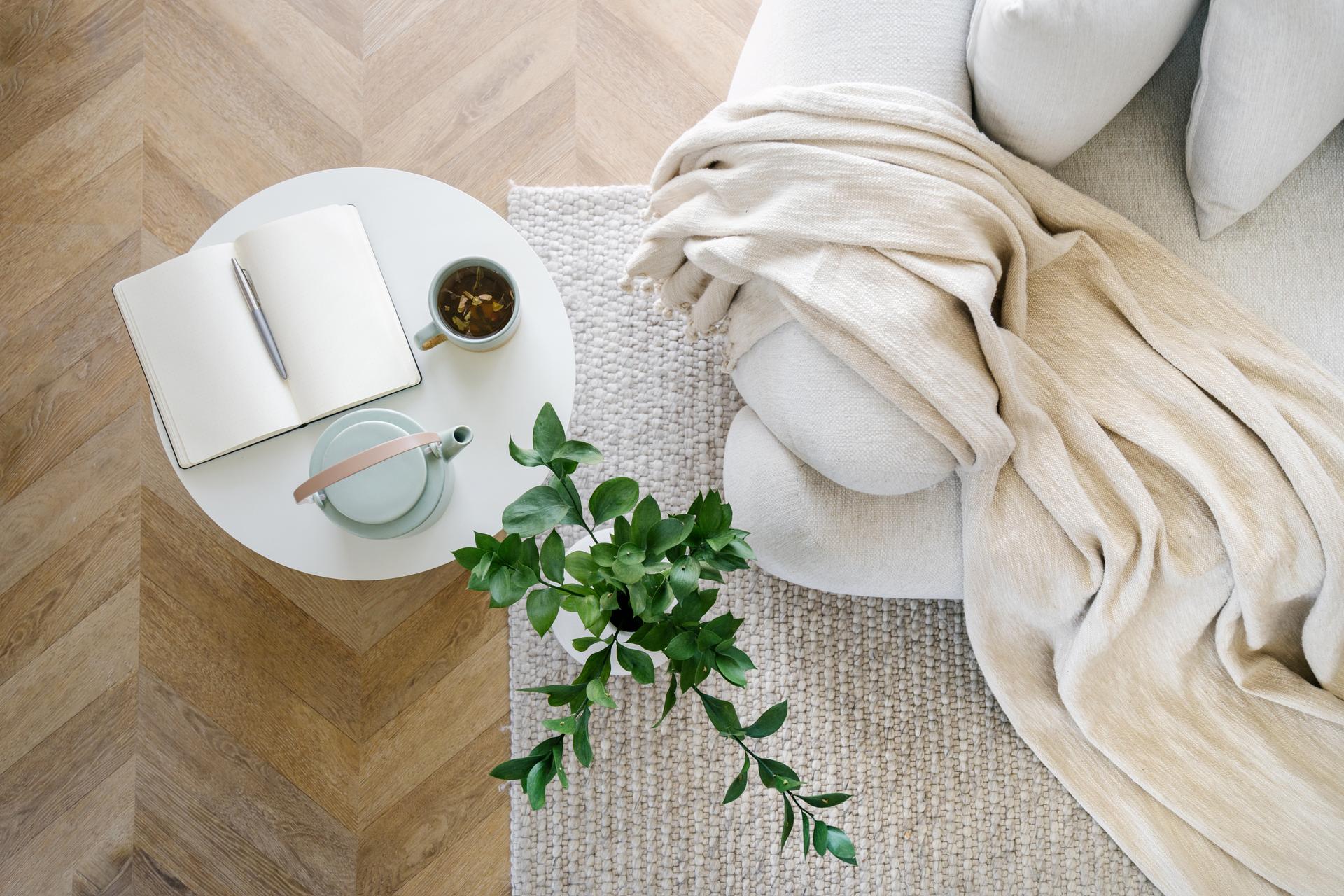 Flat lay with home decor in living room